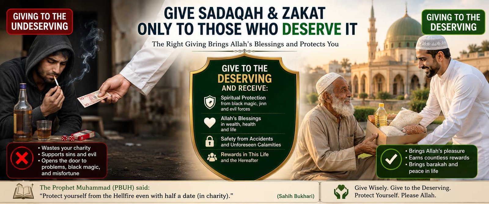 Give Sadaqah and Zakat only to Those Who deserve it<br />
